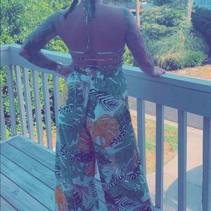 Long stretchy wide leg romper